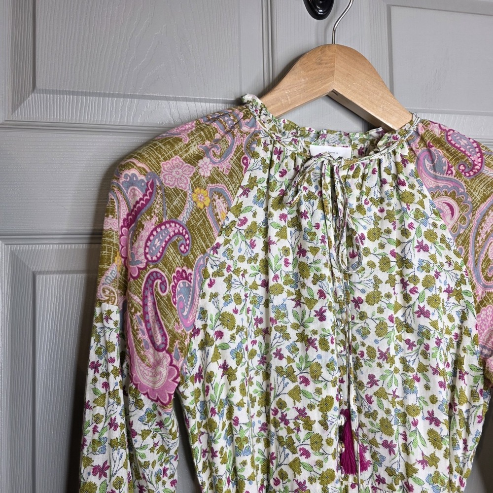 A Loves A Boho Floral Paisley Midi Dress Tassel Tie Long Sleeve Sz S Cottagecore - Picture 4 of 8